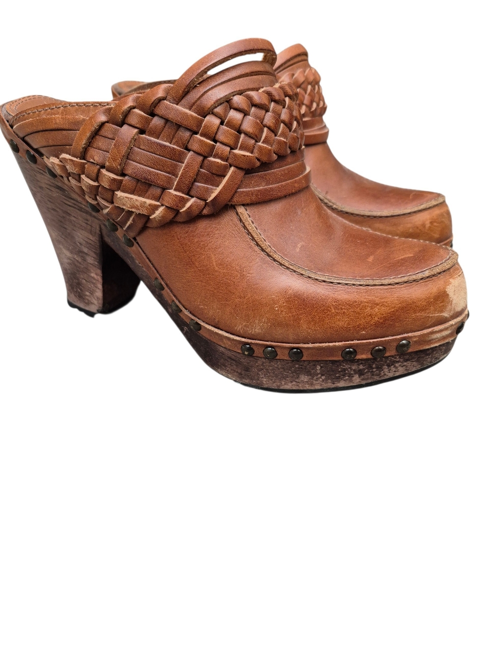 💕Frye Tan Braided Leather Clog Mules Sz 7💕